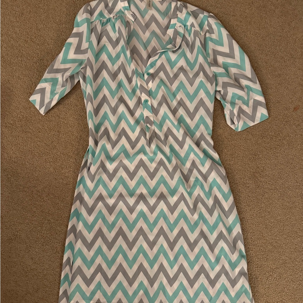 Tacera Chevron Midi Dress in Mint and Gray